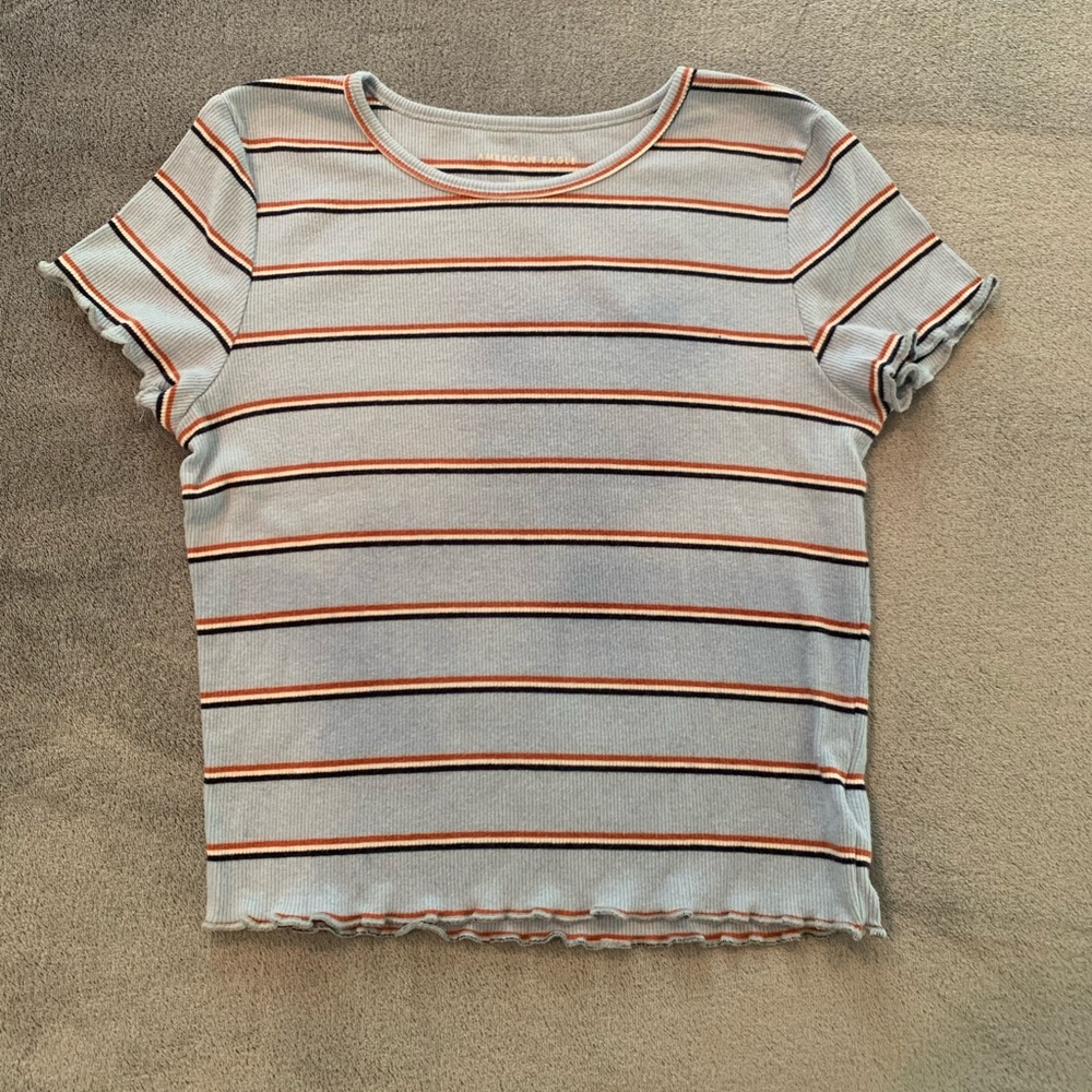 american eagle blue striped cropped t shirt